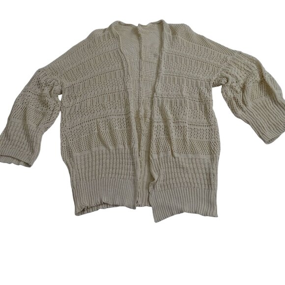 Lightweight Beige Open Knit Crochet Cardigan Sweater Women One Size Fits Most - Picture 1 of 9
